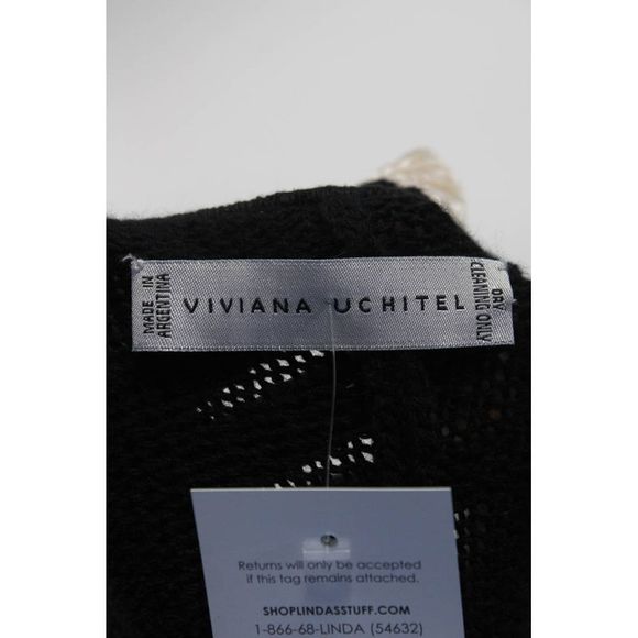 Viviana Uchitel Womens Velvet Trim Open Front Cardigan Sweater Black Size 1 - Picture 4 of 7
